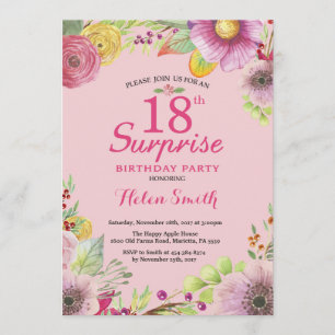 Surprise Floral 18e anniversaire Invitation pour f