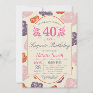 Surprise Floral 40th Birthday Invitation Pink Rose