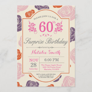 Surprise Floral 60e anniversaire Invitation Rose r