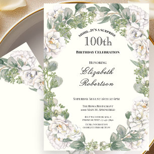 Surprise Floral Border Women's 100th Birthday  Invitation