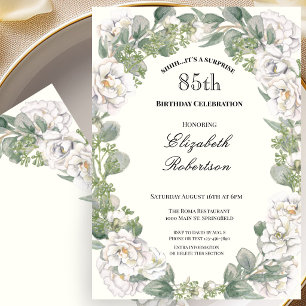 Surprise Floral Border Womens 85th Birthday Custom Invitation