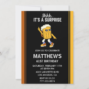 Surprise Funny Beer Men 61st birthday invitations 