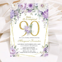 Surprise Gold 90th Birthday Dusty Purple Floral 