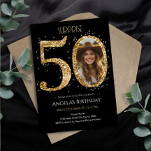Surprise Gold Glitter 50th Birthday Photo