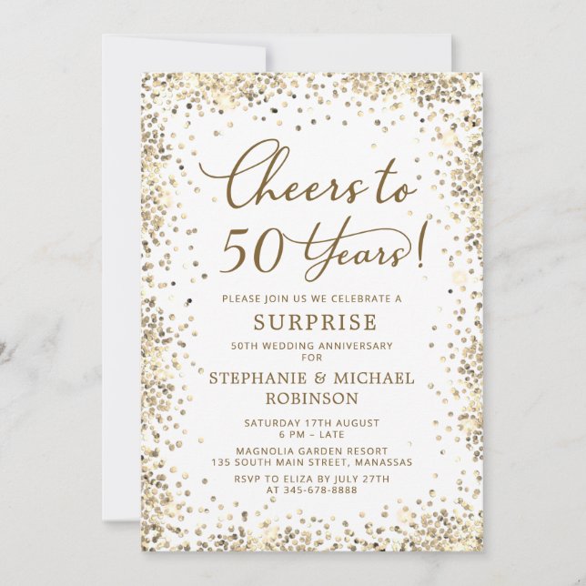Surprise Gold Glitter 50th Wedding Anniversary Invitation (Front)