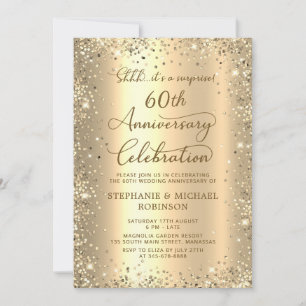 Surprise Gold Glitter 60th Wedding Anniversary Invitation