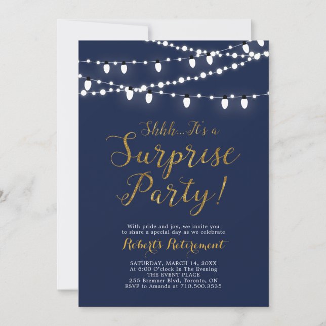 Surprise Gold Retirement Party Invitation Cards (Front)