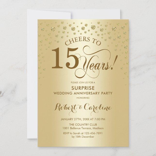 Surprise Golden 15th Anniversary Celebration Invitation (Front)