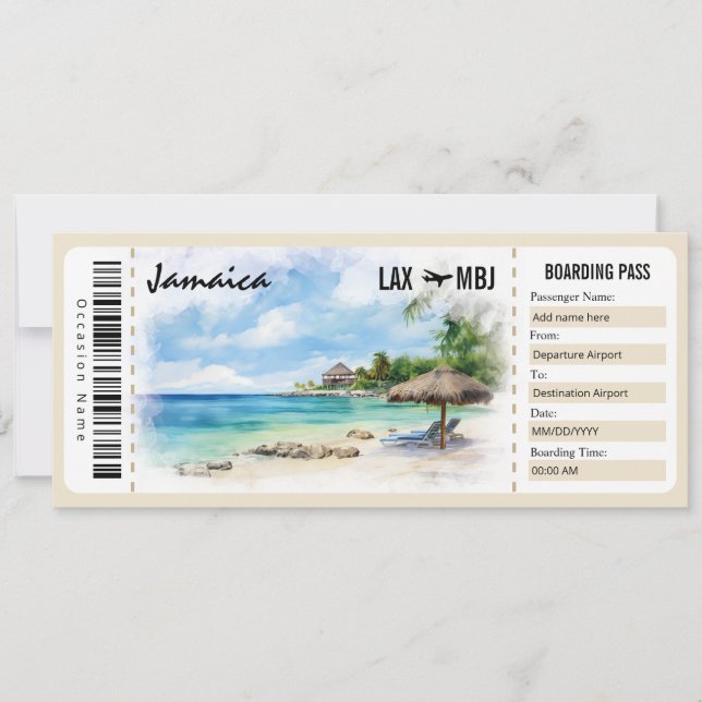 Surprise Jamaica Boarding Pass Gift Certificate Invitation (Front)