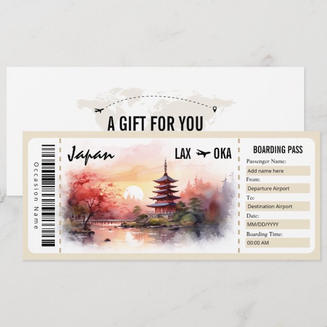 Surprise Japan Boarding Pass Gift Certificate Invitation (Front/Back)