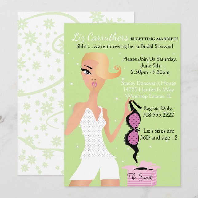 Surprise Lingerie Bridal Shower Sparkle Green Invitation (Front/Back)
