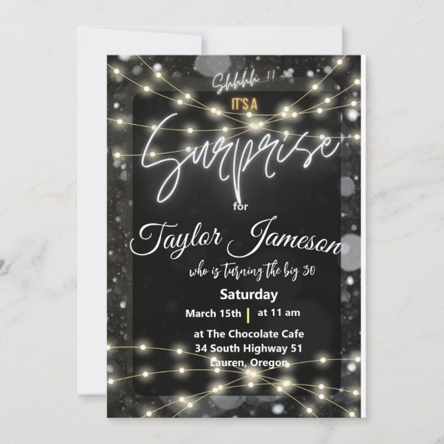 surprise moderne en noir et blanc Invitation QR rs (Devant)