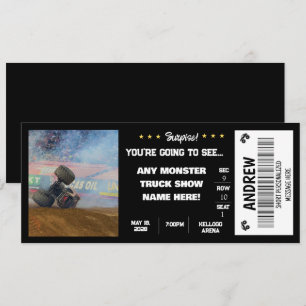 SURPRISE MONSTER  TRUCKS GIFT TICKET INVITATION