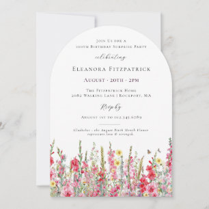 SURPRISE PARTY 100th Birthday August Birth Flower Invitation