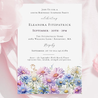 SURPRISE PARTY 100th September Birth Month Flower Invitation