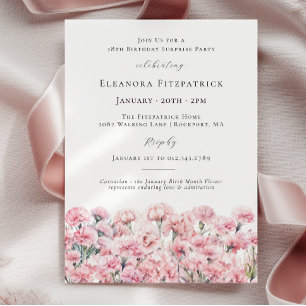 SURPRISE PARTY 18th Birthday Pink Carnation Floral Invitation