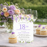 SURPRISE PARTY 18th Birthday Pretty Purple Floral Invitation<br><div class="desc">Honour a special woman with this elegant and feminine 18th Birthday party invitation. 18th is written in large purple text. Birthday Surprise Party follows. The honoured guest's name is also in purple capital letters. The remainder of the text is soft dove grey. The birthday celebration details are surrounded top and...</div>
