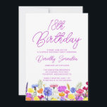 SURPRISE PARTY 18th Birthday Purple Wildflower Invitation<br><div class="desc">A pretty wildflower border decorates the bottom of this adult 18th birthday surprise party invitation. Purple, blue, yellow and orange flowers create a colourful and happy design to celebrate this milestone birthday. Modern and simple purple calligraphy adds a trendy touch to keep it fresh. The open and carefree lettering flow...</div>