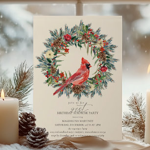 SURPRISE PARTY 21st Birthday Red Cardinal Wreath Invitation