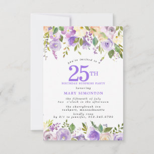SURPRISE PARTY 25th Birthday Pretty Purple Floral Invitation