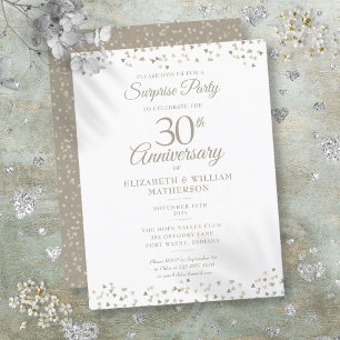 Surprise Party 30th Anniversary Hearts Confetti Announcement Postcard