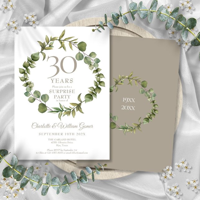 Surprise Party 30th Anniversary Woodland Greenery  Invitation (Surprise Party 30th Anniversary Woodland Greenery Invitation)