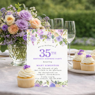SURPRISE PARTY 35th Birthday Pretty Purple Floral Invitation