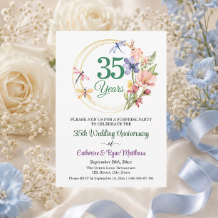 Surprise Party 35th Wedding Anniversary Floral Invitation