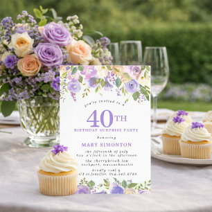 SURPRISE PARTY 40th Birthday Pretty Purple Floral Invitation