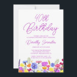 SURPRISE PARTY 40TH Birthday Purple Wildflower Invitation<br><div class="desc">A pretty wildflower border decorates the bottom of this adult 40th birthday surprise party invitation. Purple, blue, yellow and orange flowers create a colourful and happy design to celebrate this milestone birthday. Modern and simple purple calligraphy adds a trendy touch to keep it fresh. The open and carefree lettering flow...</div>