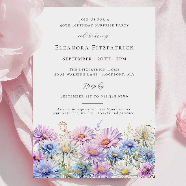 SURPRISE PARTY 40th September Birth Month Flower Invitation (Creator Uploaded)