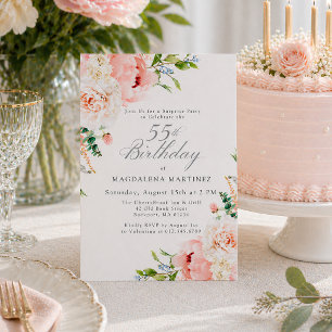 SURPRISE PARTY 55th Birthday Feminine Pink Floral Invitation