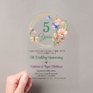 Surprise Party 5th Wedding Anniversary Floral Acrylic Invitations