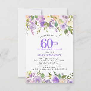 SURPRISE PARTY 60th Birthday Pretty Purple Floral Invitation