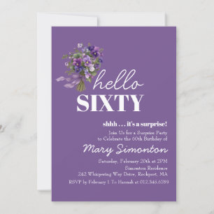 SURPRISE PARTY 60th Birthday Purple Floral Bouquet Invitation