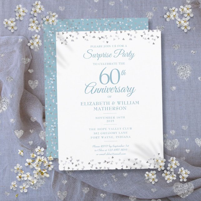 Surprise Party 60th Wedding Anniversary Hearts Announcement Postcard (Surprise Party 60th Wedding Anniversary Hearts Announcement Postcard)