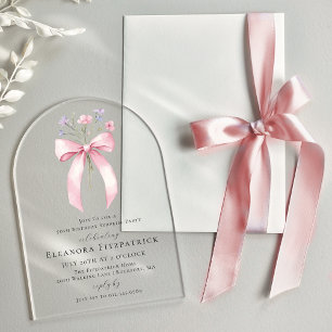 SURPRISE PARTY 70th Birthday Bow Wildflower Arch Acrylic Invitations