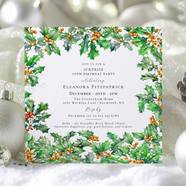 SURPRISE PARTY 70th Birthday December Birth Flower Invitation (Creator Uploaded)