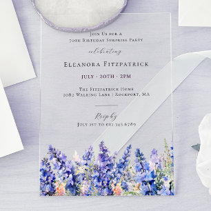 SURPRISE PARTY 70th Birthday July Birth Flower Acrylic Invitations