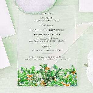 SURPRISE PARTY 70th Holly December Birth Flower Acrylic Invitations