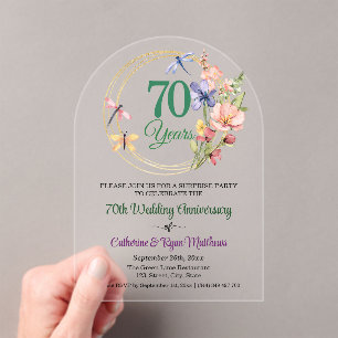 Surprise Party 70th Wedding Anniversary Floral Acrylic Invitations