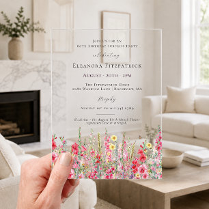SURPRISE PARTY 80th Birthday August Birth Flower Acrylic Invitations