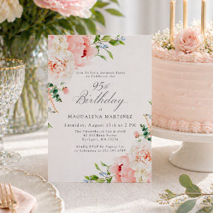 SURPRISE PARTY 95th Birthday Feminine Pink Floral Invitation
