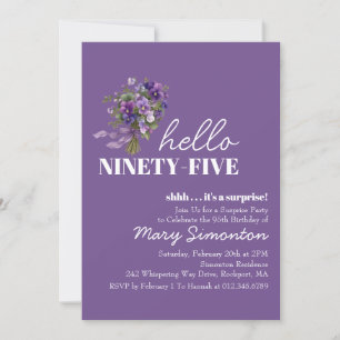 SURPRISE PARTY 95th Birthday Purple Floral Bouquet Invitation