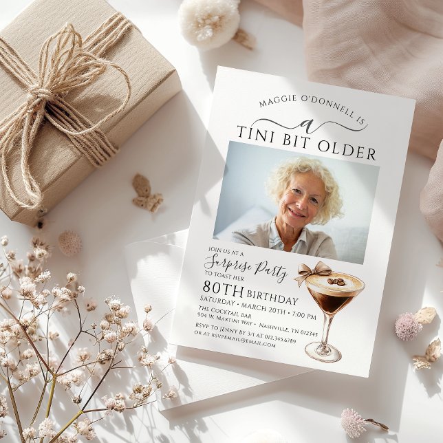 SURPRISE PARTY A Tini Bit Older Martini 80th Invitation (Creator Uploaded)