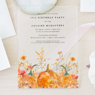 SURPRISE PARTY ACRYLIC 35TH Pumpkin Wildflower Invitations