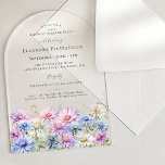 SURPRISE PARTY ARCH 75 September Birth Flower Acrylic Invitations<br><div class="desc">Elegant watercolor asters create a floral border at the bottom of this arch-shaped acrylic surprise party birthday invitation. The soft pastel purple,  pink blue and white flowers are the September birthday month flower making this the perfect theme for your September birthday.</div>