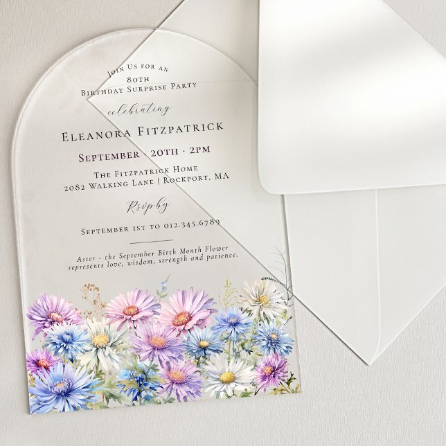 SURPRISE PARTY ARCH 80 September Birth Flower Acrylic Invitations (Creator Uploaded)