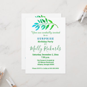 Surprise Party Blue Green Foliage Invitation