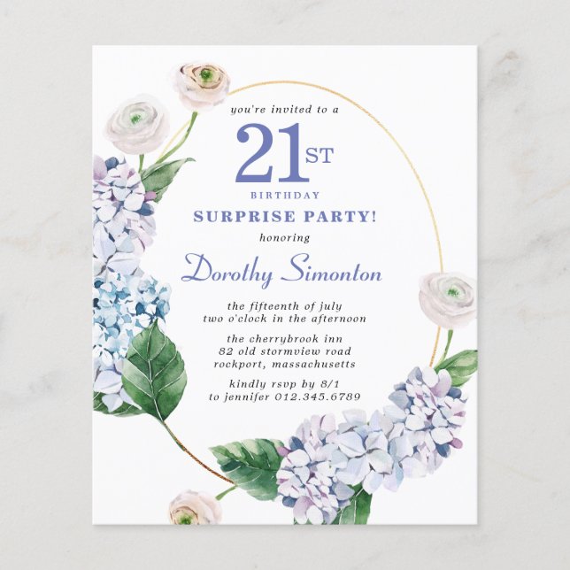 Surprise Party Budget 21st Birthday Invitation (Front)